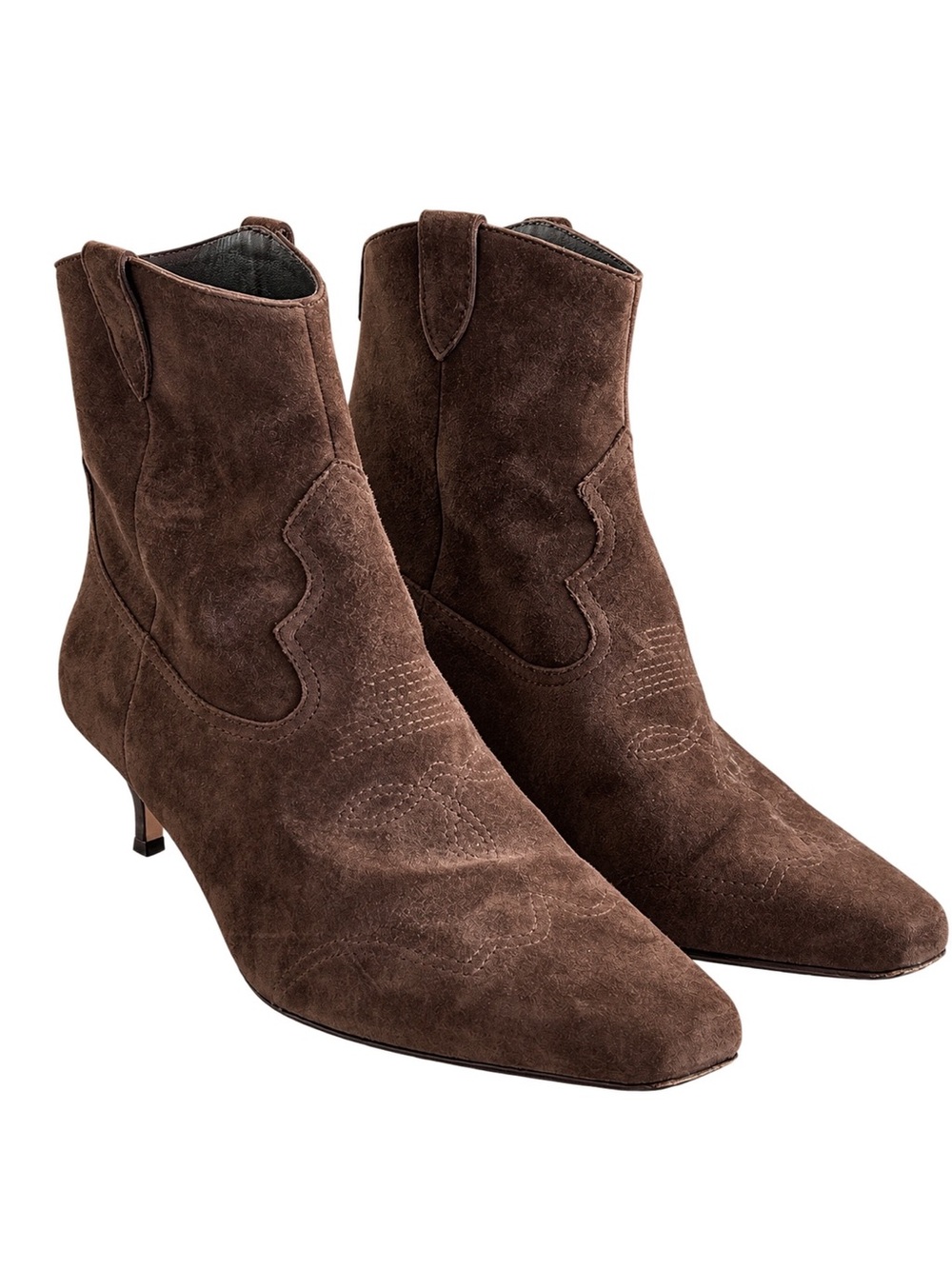 PAIGE Brown Suede Ankle Booties with Kitten Heel
